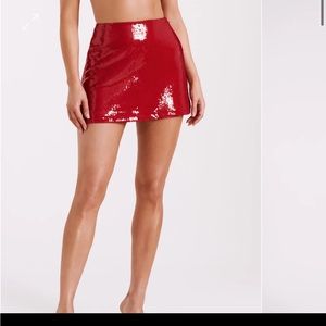 Wesley Sequin Mini Skirt - Red